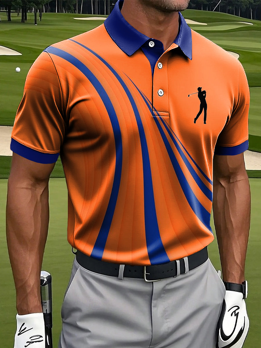 Polo informal de negocios con estampado de arte de línea abstracta retro de los hombres