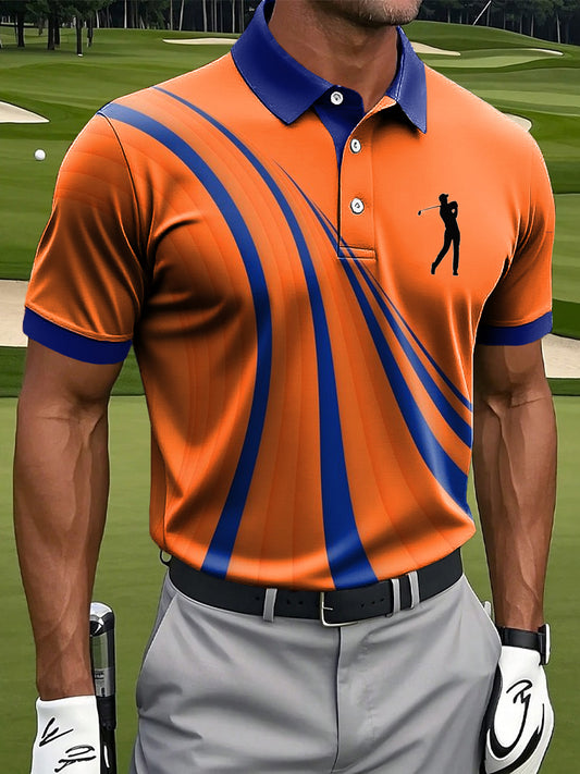 Polo informal de negocios con estampado de arte de línea abstracta retro de los hombres