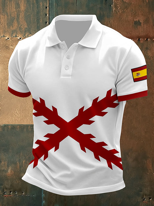 Unisex Vintage bandera española patriótico abstracto impreso algodón Casual Polo-camisa