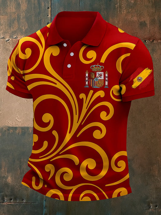 Unisex Vintage bandera española patriótico abstracto impreso algodón Casual Polo-camisa