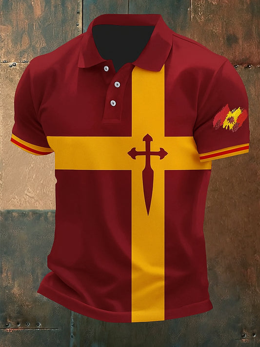 Unisex Vintage bandera española patriótico abstracto impreso algodón Casual Polo-camisa