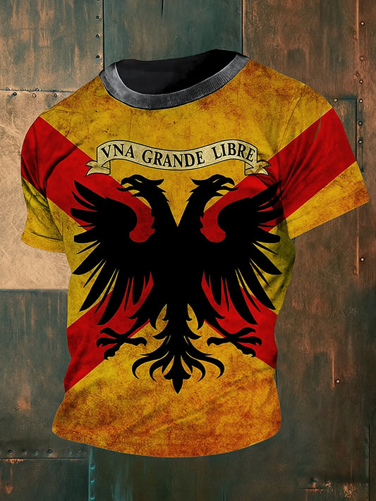 Unisex Vintage bandera española patriótica águila resumen impreso algodón Casua manga corta camiseta