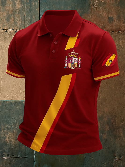 Unisex Vintage bandera española patriótico abstracto impreso algodón Casual Polo-camisa
