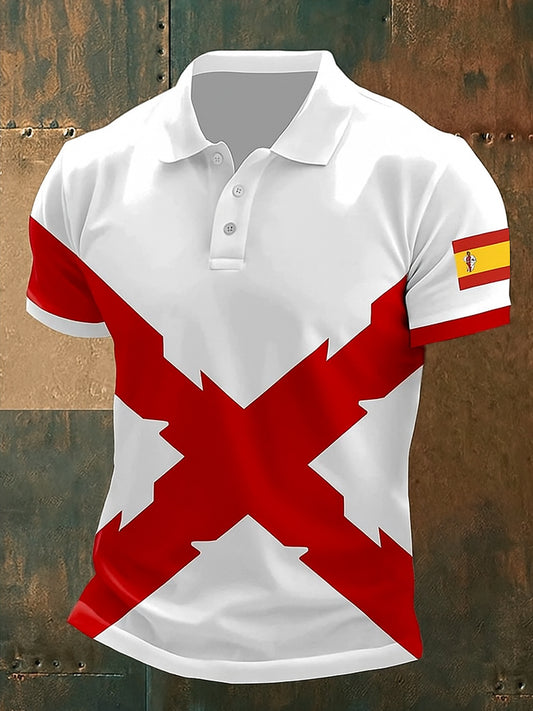 Unisex Vintage bandera española patriótico abstracto impreso algodón Casual Polo-camisa
