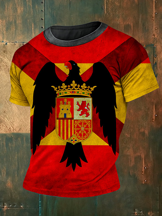 Unisex Vintage bandera española patriótica águila resumen impreso algodón Casua manga corta camiseta