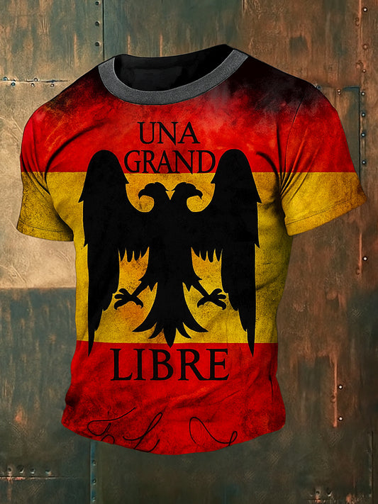 Unisex Vintage bandera española patriótica águila resumen impreso algodón Casua manga corta camiseta
