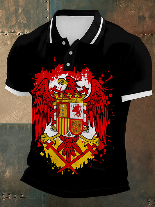 Polo informal de algodón estampado abstracto de águila patriótica de la bandera española de la vendimia unisex