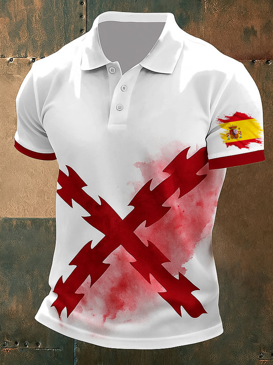 Unisex Vintage bandera española patriótico abstracto impreso algodón Casual Polo-camisa