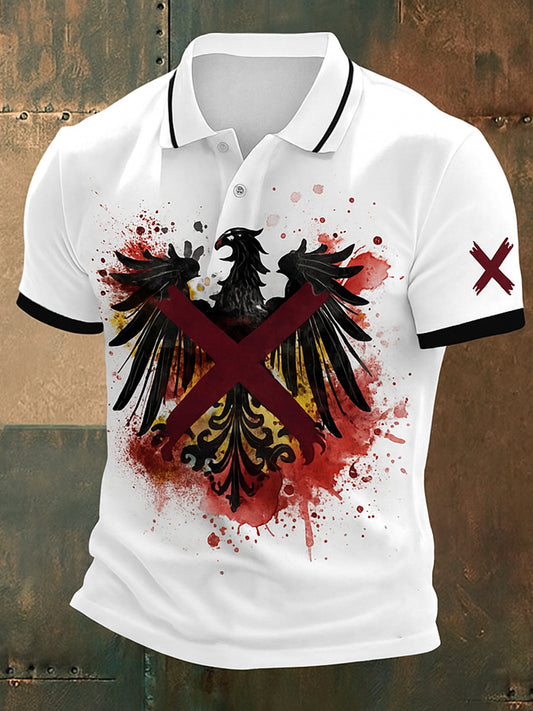 Polo informal de algodón estampado abstracto de águila patriótica de la bandera española de la vendimia unisex