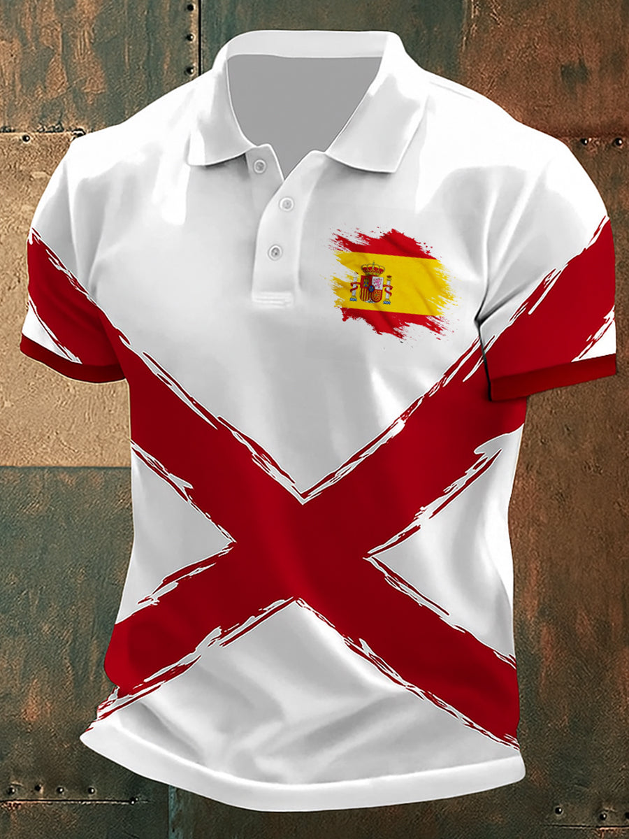 Unisex Vintage bandera española patriótico abstracto impreso algodón Casual Polo-camisa