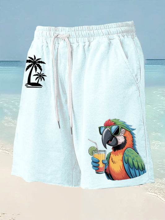 Para hombres es 5 en punto en algún lugar Parrot Palm Print Casual Shorts