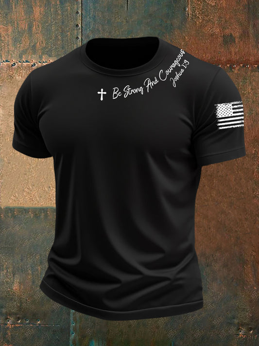 Los hombres de ser fuerte y valiente manga corta camiseta