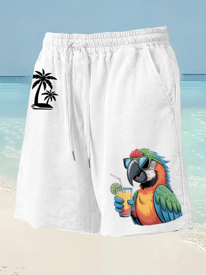Para hombres es 5 en punto en algún lugar Parrot Palm Print Casual Shorts