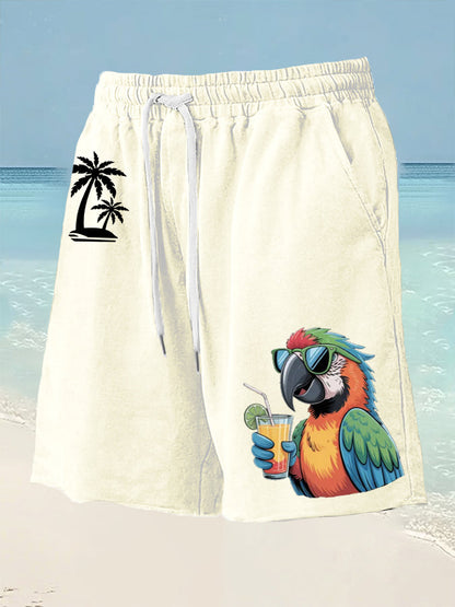 Para hombres es 5 en punto en algún lugar Parrot Palm Print Casual Shorts