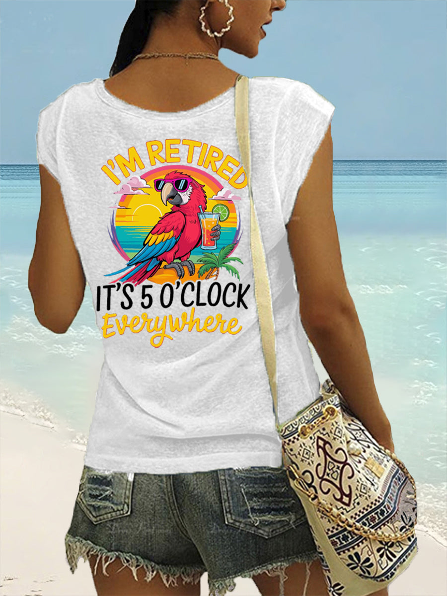 De las mujeres estoy retirado Es 5 en punto Everywhere Parrot Print Casual camiseta sin mangas