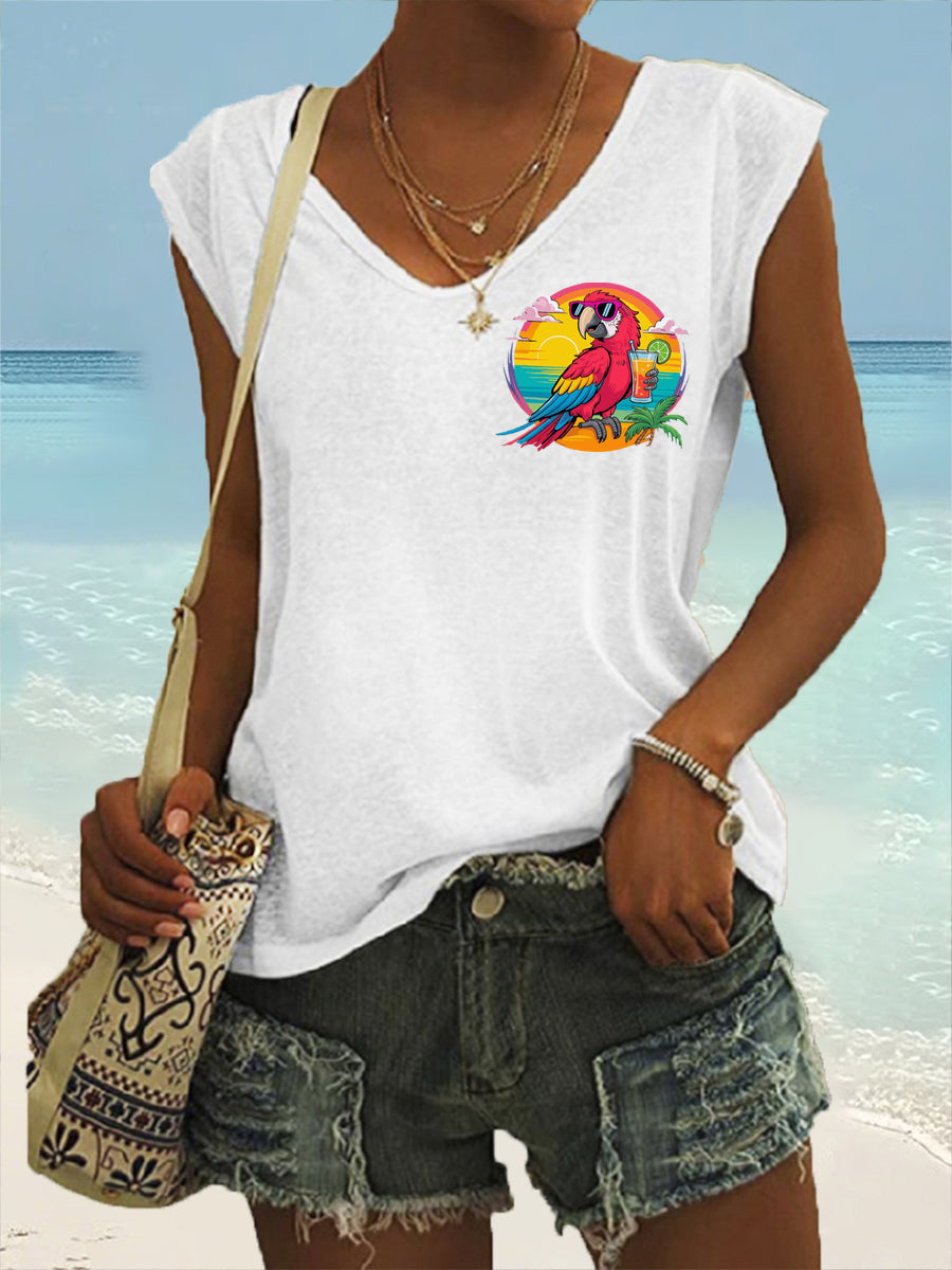 De las mujeres estoy retirado Es 5 en punto Everywhere Parrot Print Casual camiseta sin mangas