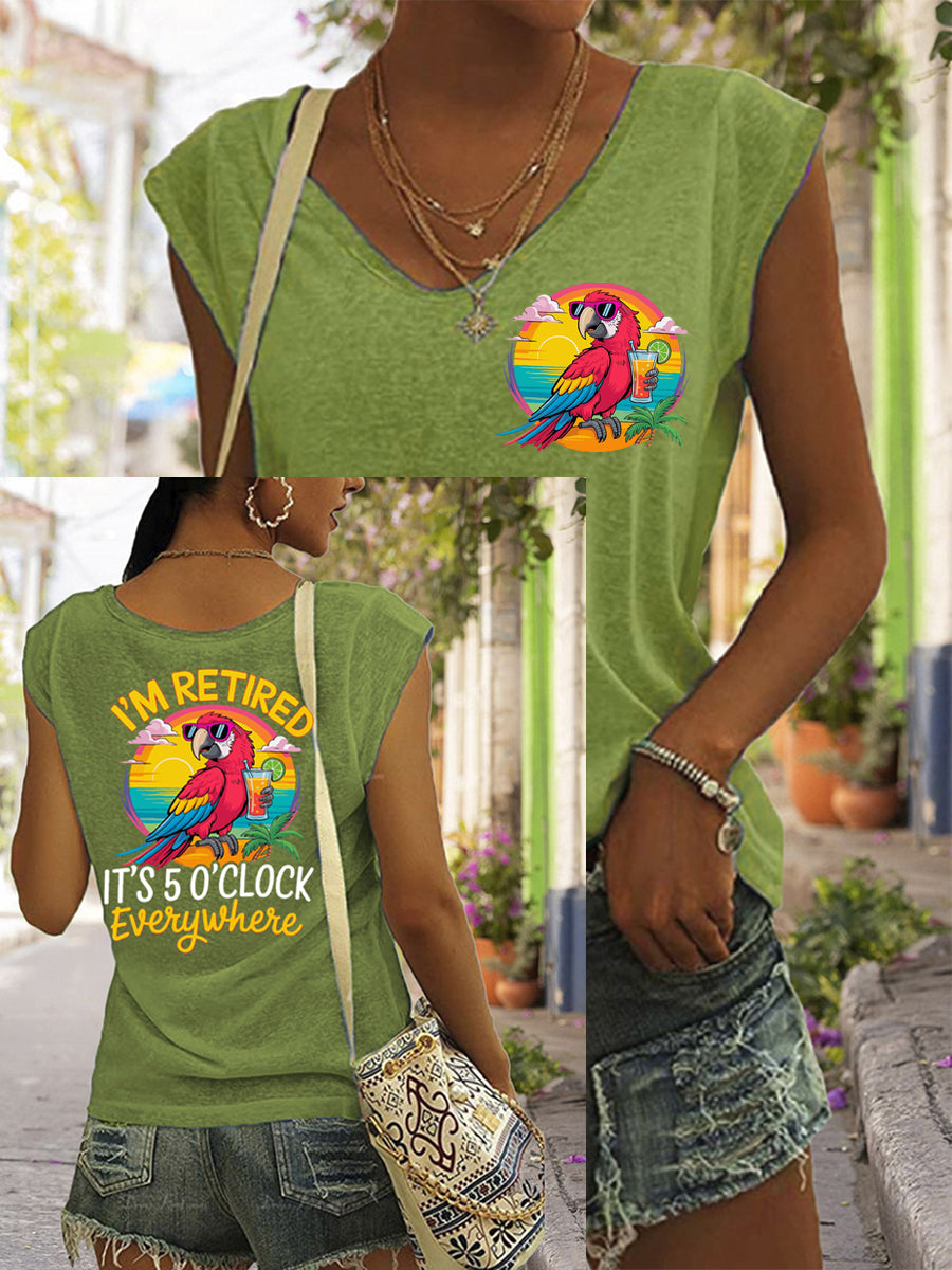 De las mujeres estoy retirado Es 5 en punto Everywhere Parrot Print Casual camiseta sin mangas