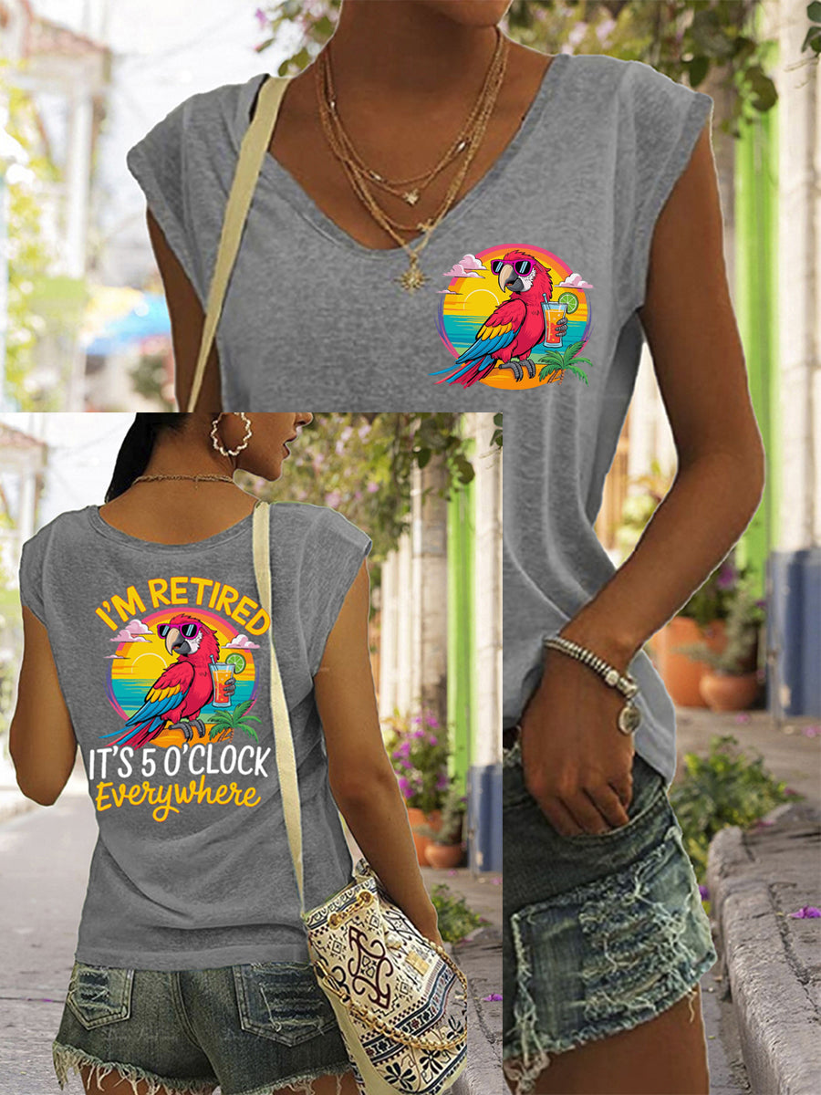 De las mujeres estoy retirado Es 5 en punto Everywhere Parrot Print Casual camiseta sin mangas