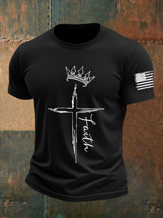 Camiseta de manga corta Faith Cross Crown para hombre