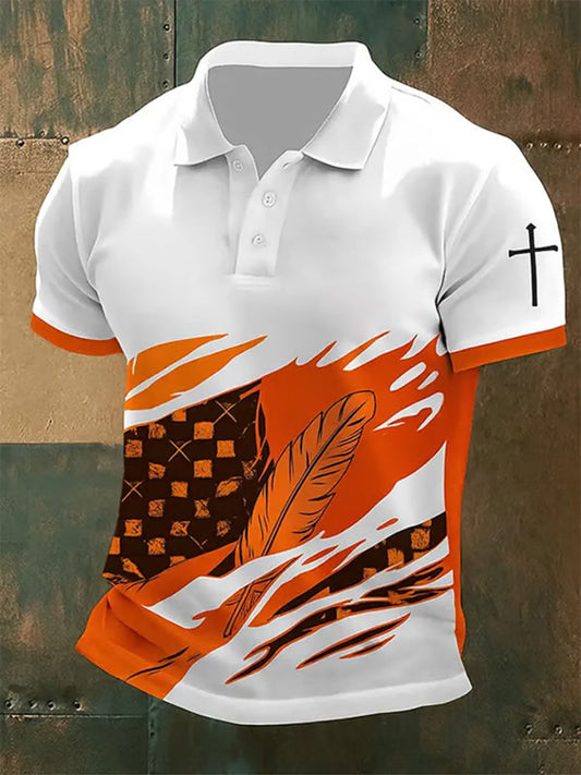 Top Casual Estampado Diario Camisa Naranja para Hombre