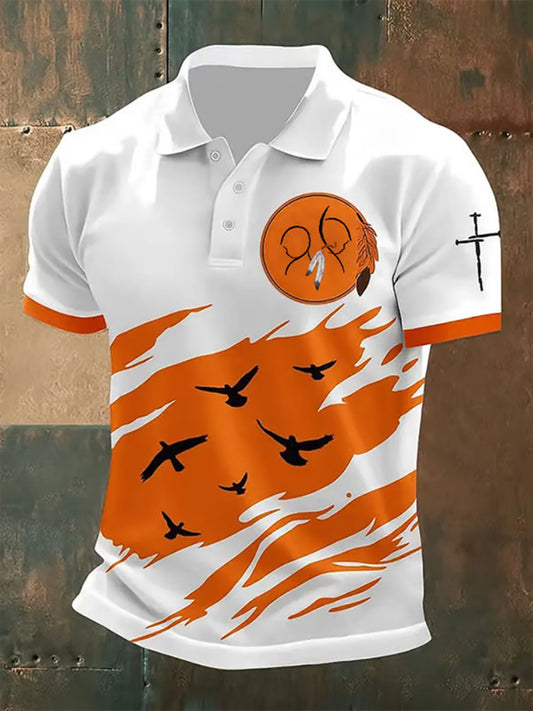 Top Casual Estampado Diario Camisa Naranja para Hombre