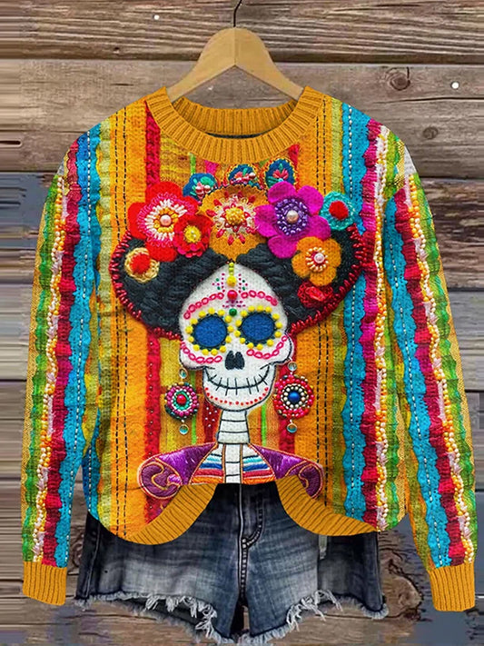 Sudadera con estampado de cráneo de día de los muertos para mujer