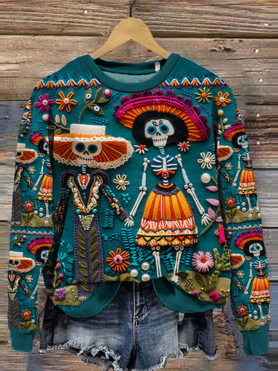 Sudadera con estampado de cráneo de día de los muertos para mujer
