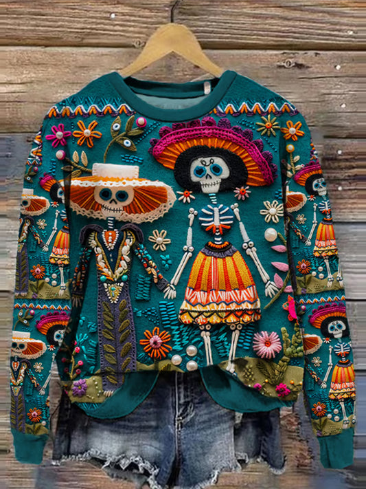 Sudadera con estampado de cráneo de día de los muertos para mujer