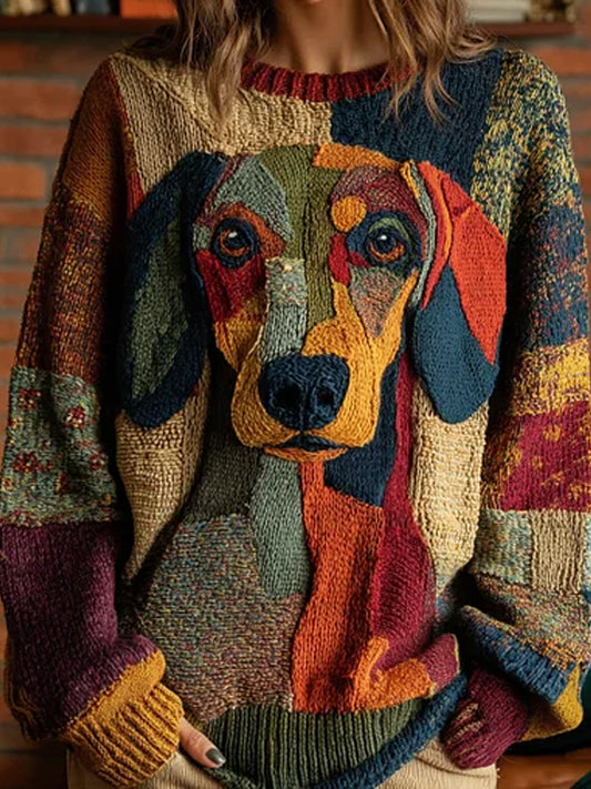 Suéter casual con estampado animal abstracto vintage