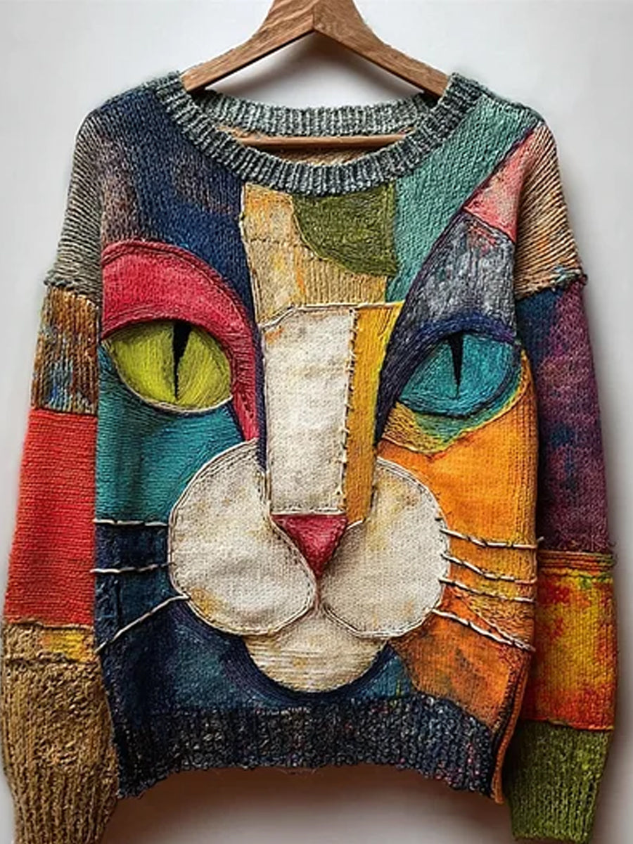 Suéter casual con estampado animal abstracto vintage