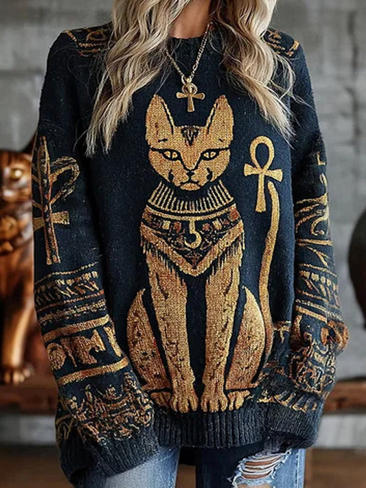 Suéter casual con estampado animal abstracto vintage