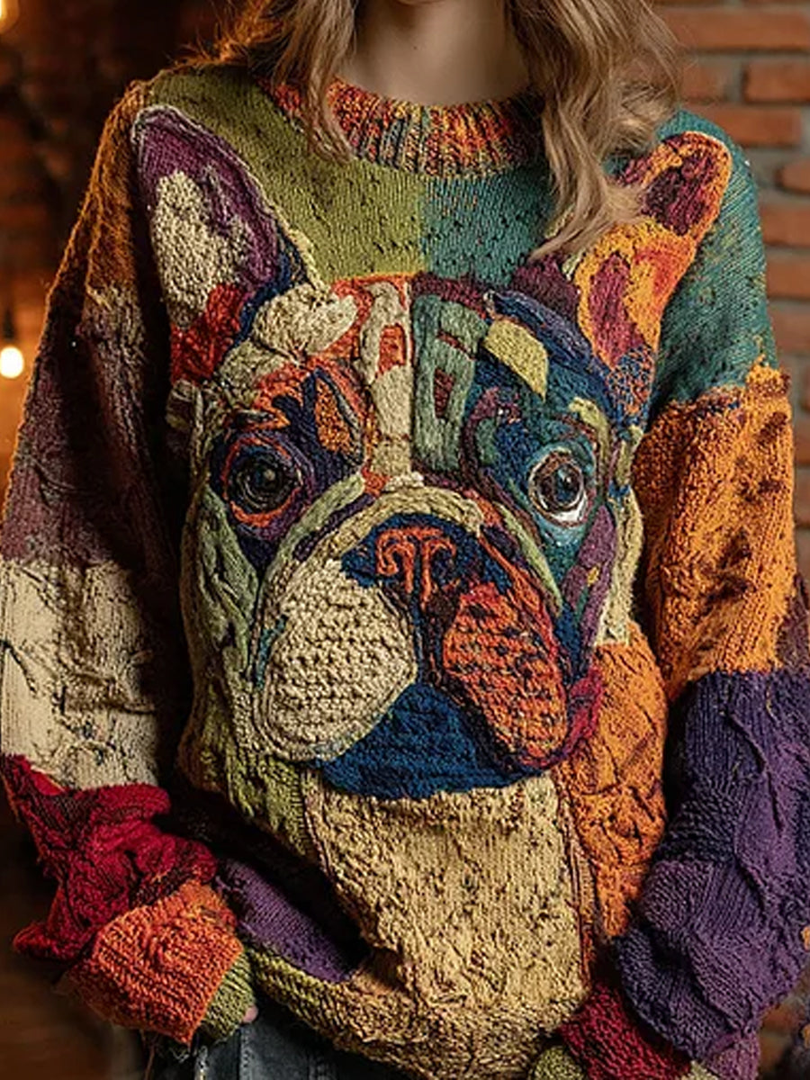 Suéter casual con estampado animal abstracto vintage