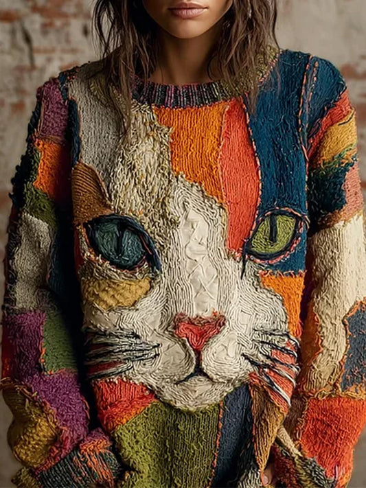 Suéter casual con estampado animal abstracto vintage