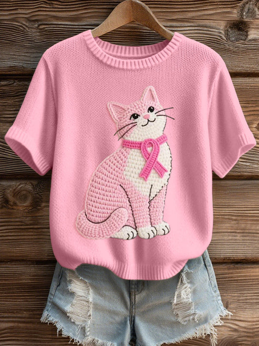 Encantador Gato Crochet Patrón Cozy Knit Top de mujer