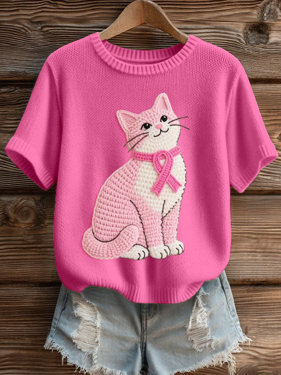 Encantador Gato Crochet Patrón Cozy Knit Top de mujer