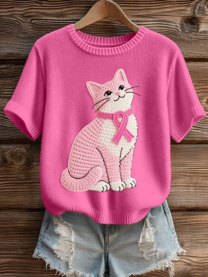 Encantador Gato Crochet Patrón Cozy Knit Top de mujer