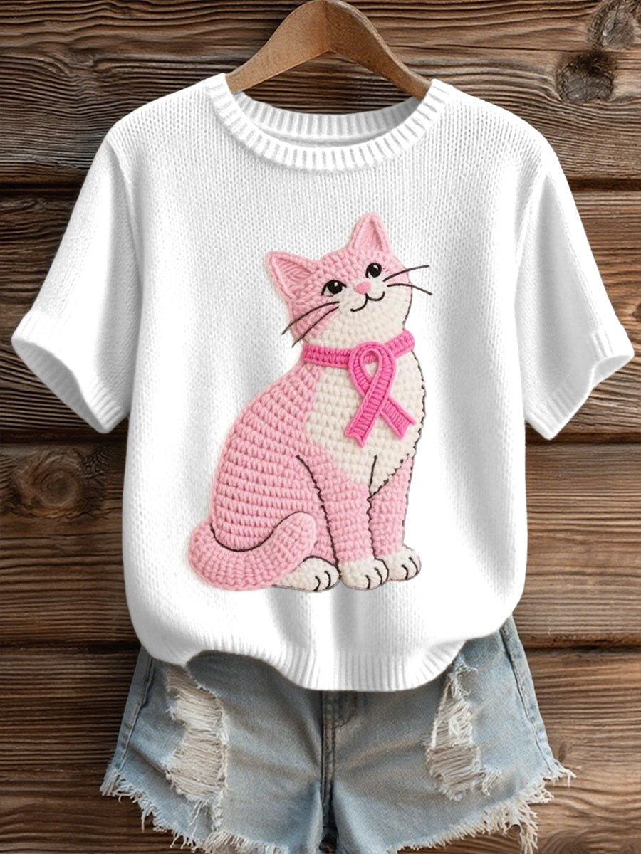 Encantador Gato Crochet Patrón Cozy Knit Top de mujer