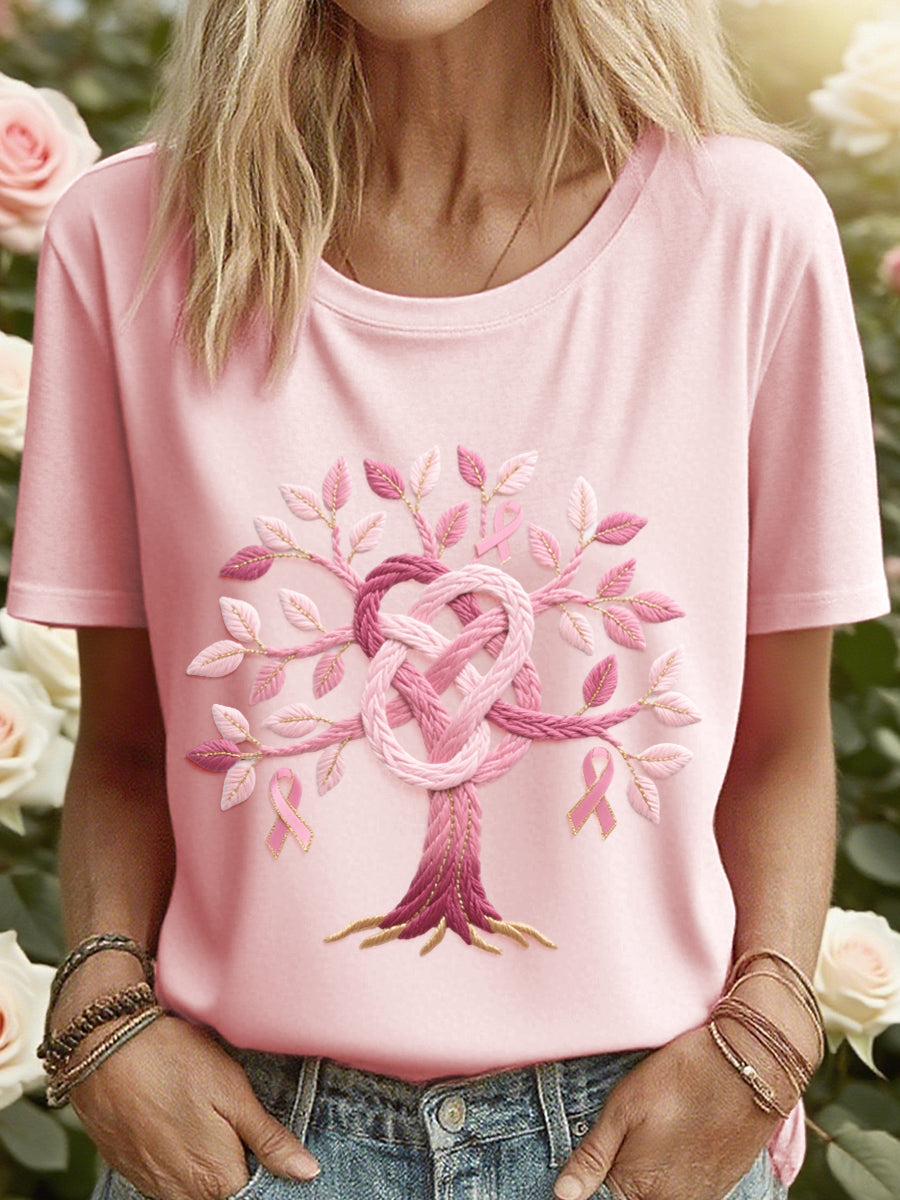 Camiseta bordada rosa del árbol de la vida de las mujeres