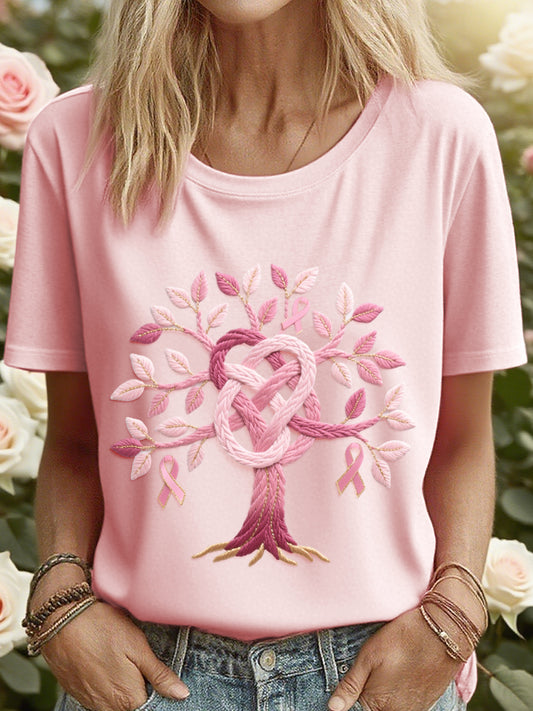 Camiseta bordada rosa del árbol de la vida de las mujeres