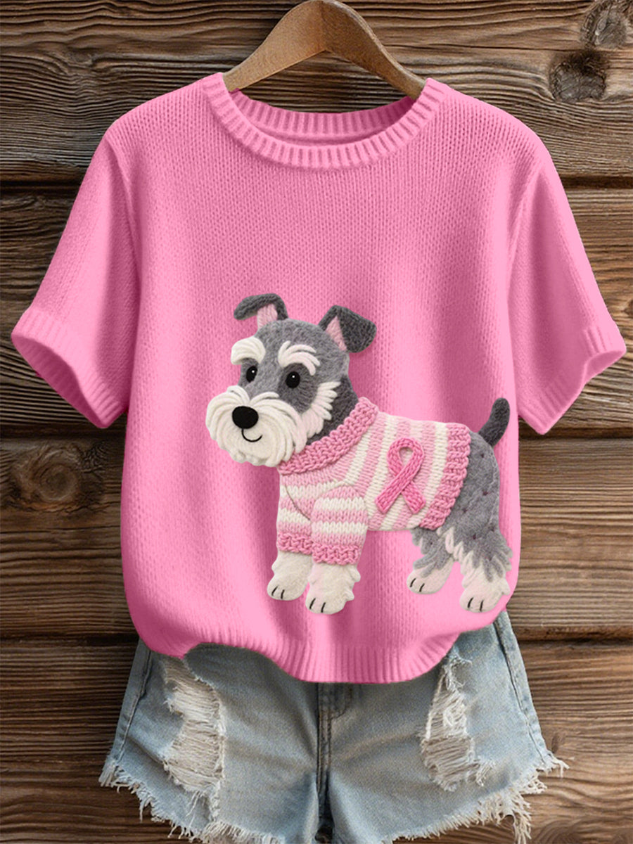 Felt Art Schnauzer Dog Pattern para mujer Cozy Knit Top