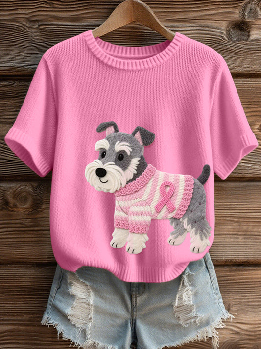 Felt Art Schnauzer Dog Pattern para mujer Cozy Knit Top