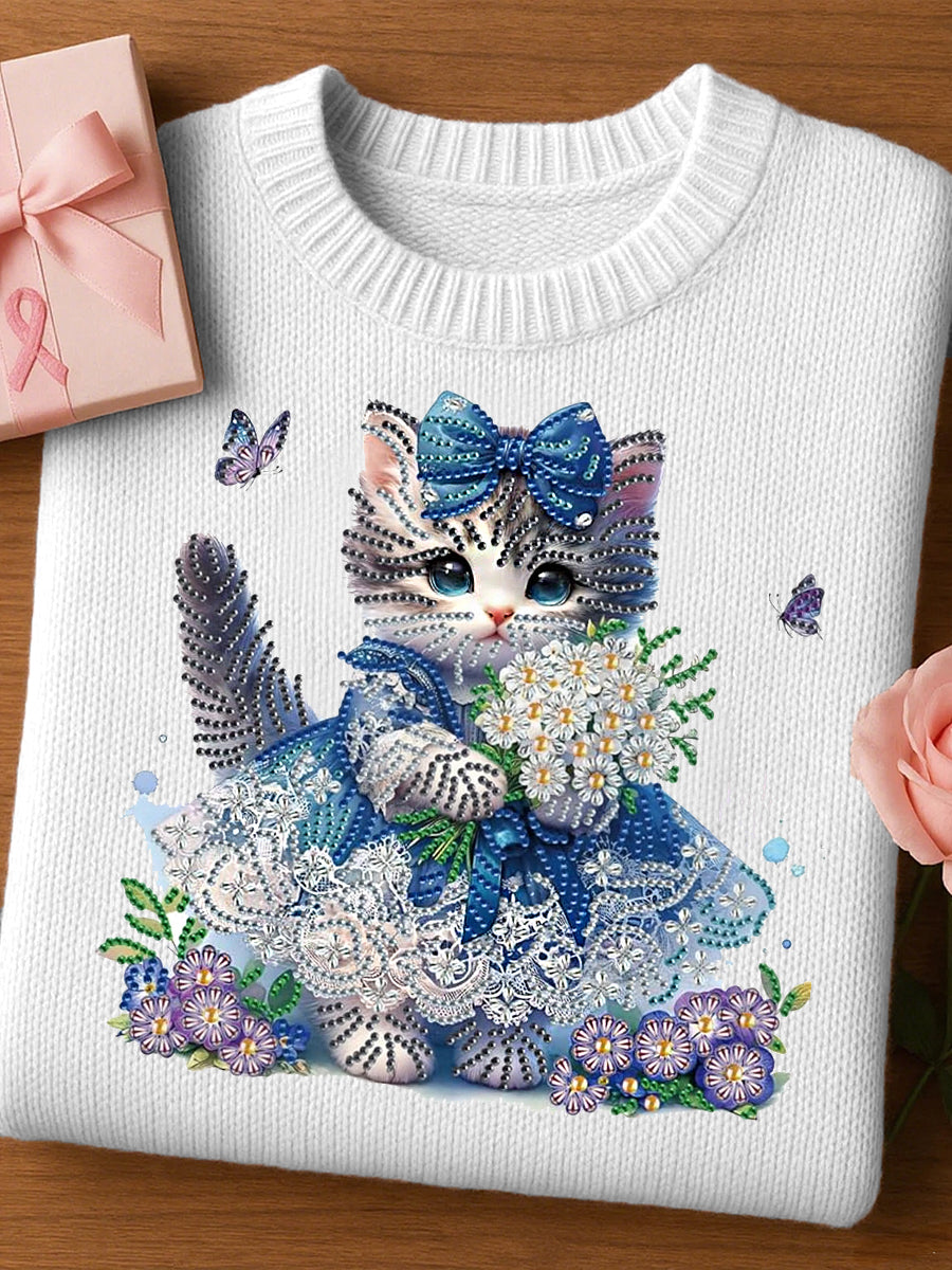 Top de punto acogedor con estampado animal de arte de fieltro para mujer