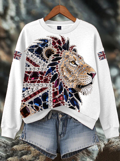 Sudadera con estampado de perforación en caliente de diamantes de imitación británica para mujer