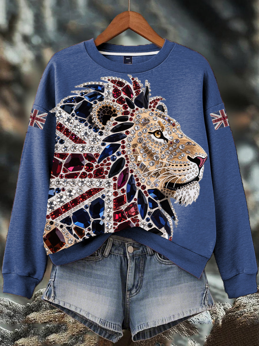 Sudadera con estampado de perforación en caliente de diamantes de imitación británica para mujer
