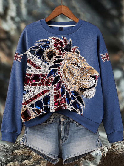 Sudadera con estampado de perforación en caliente de diamantes de imitación británica para mujer