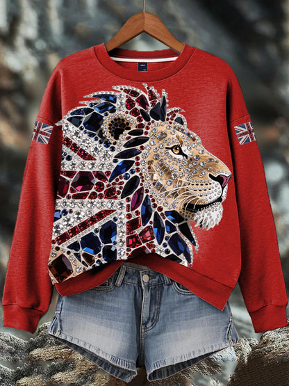 Sudadera con estampado de perforación en caliente de diamantes de imitación británica para mujer