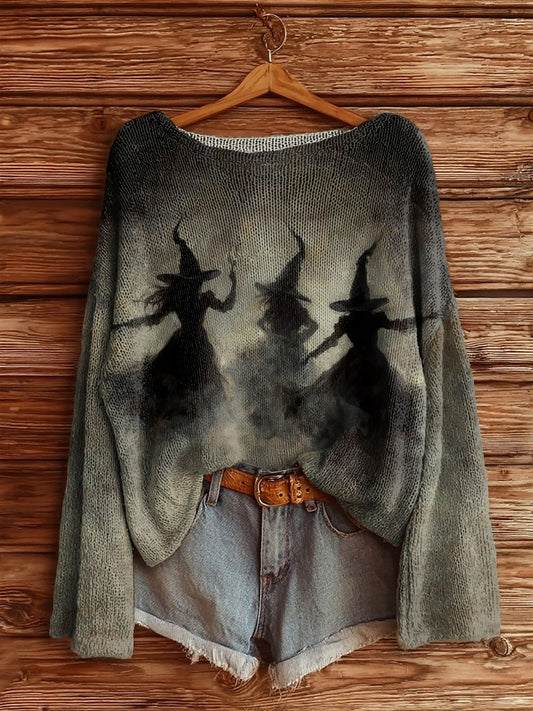 Suéter de punto de manga larga de bruja de Halloween para mujer