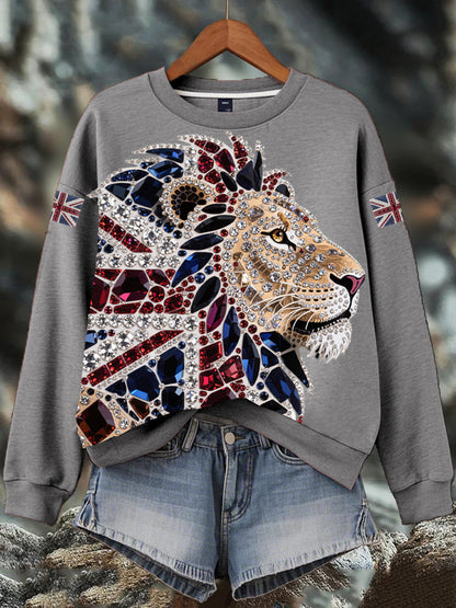 Sudadera con estampado de perforación en caliente de diamantes de imitación británica para mujer