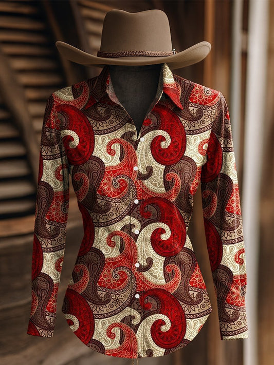 Camisa estampada gráfica occidental retro para mujer