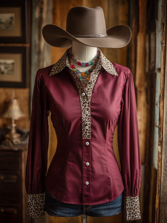 Camisa estampada gráfica occidental retro para mujer